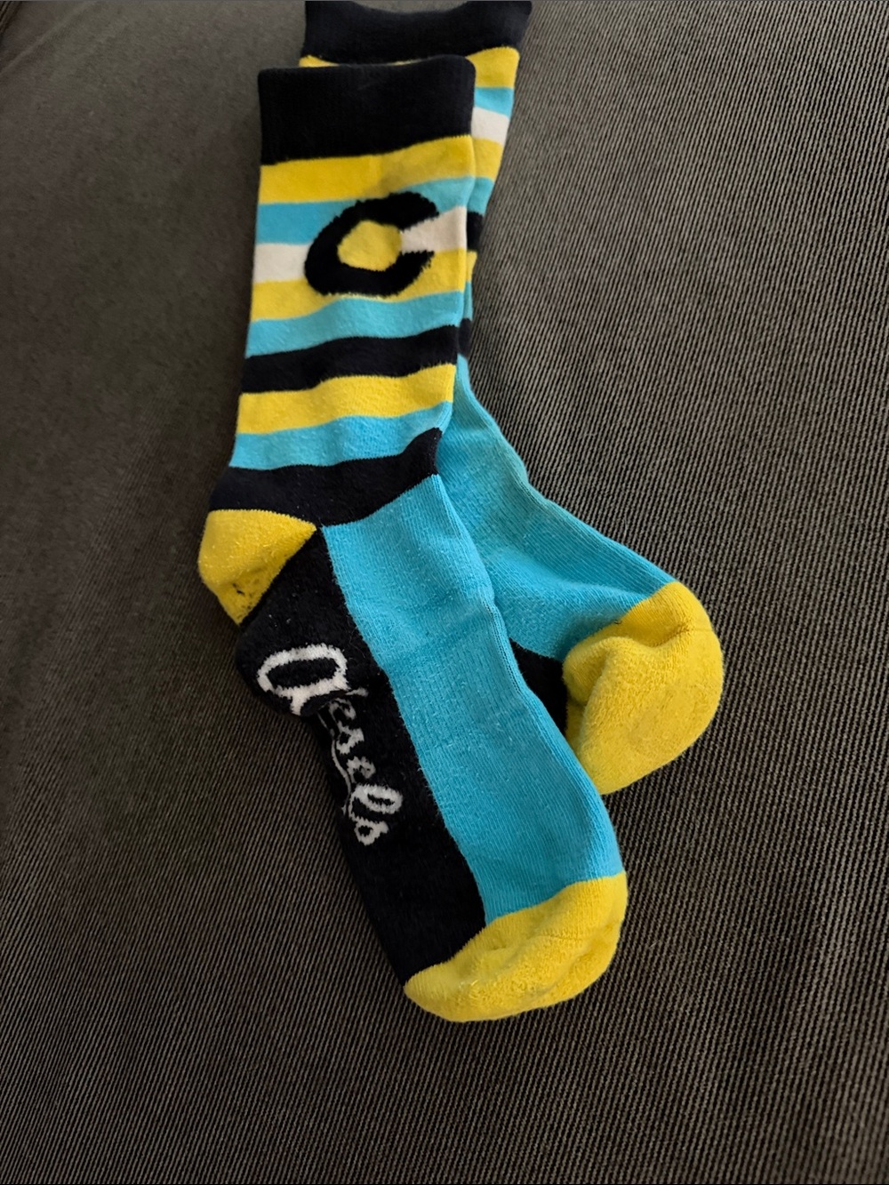 Colorado Colorblocked Crew Socks in Turquoise, Yellow & Black